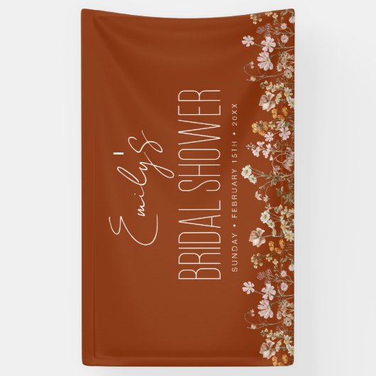 Verbrande oranje wilde bloem boho bruidsdouche spandoek (Verticaal)