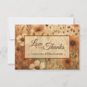 Verbrande Sienna Boho Chic Bloemige Liefde Dank Hu Bedankkaart