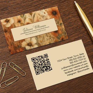 Verbrande Sienna Boho Chic Waterverf Bloemen QR-co Visitekaartje