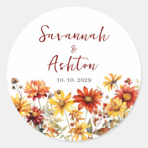 Verbrande Sinaasappel Bloemen Herfst Bruiloft Ronde Sticker