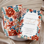 Verbrande Sinaasappel Boho Bright Flowers Bruiloft Kaart