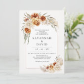 Verbrande Sinaasappel Boho Floral Pampas bruiloft  Kaart (Staand voorkant)