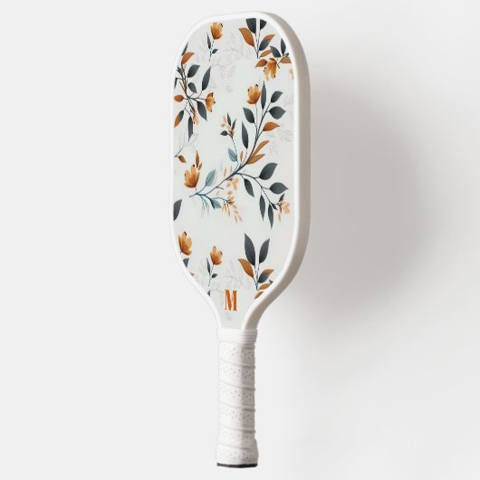 Verbrande Sinaasappel en witte veldbloem Monogram Pickleball Paddle (Links)