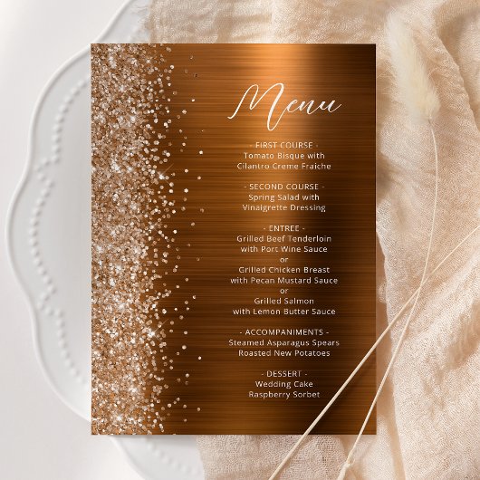 Verbrande Sinaasappel Glam Glitter Script Wedding Menu