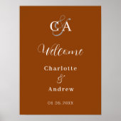 Verbrande sinaasappel monogram modern bruiloft wel poster (Voorkant)