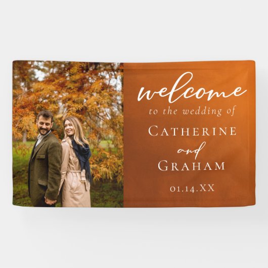 Verbrande Sinaasappel Paar Foto Herfst Bruiloft We Spandoek (Horizontaal)