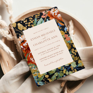 Verbrande Sinaasappel pioen bloemenschilderij goud Kaart