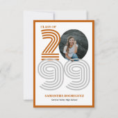 Verbrande Sinaasappel Retro Grote Nummers Afstuder Kaart (Voorkant)