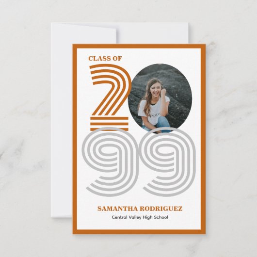 Verbrande Sinaasappel Retro Grote Nummers Afstuder Kaart (Voorkant)