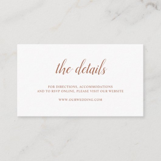 Verbrande Sinaasappel Roest Terracotta Elegant Bru Informatiekaartje (Voorkant)