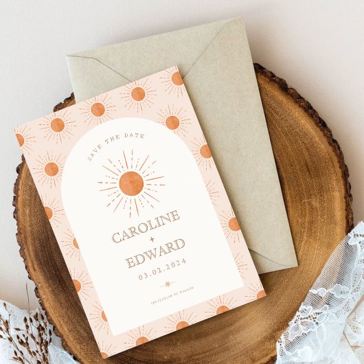 Verbrande Sinaasappel Sun Retro Boho Save the Date