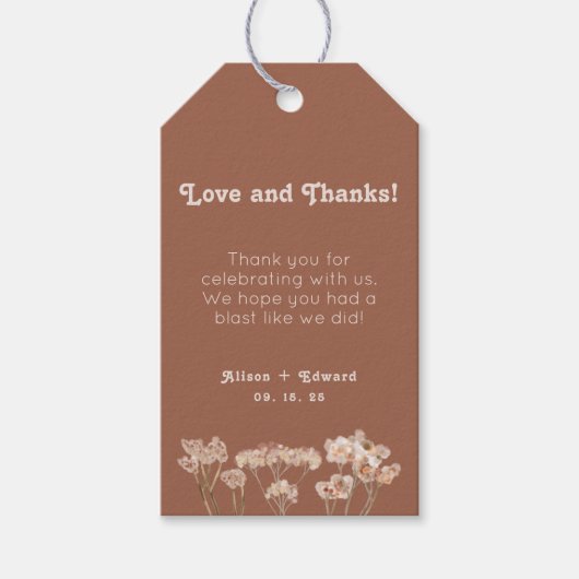 Verbrande Sinaasappel Wildbloemen Bruiloft Dank u  Cadeaulabel (Voorkant)