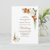 Verbrande Sinaasappel Witte Roos Bloemenbruiloft Kaart (Staand voorkant)