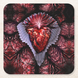 Verbrandend hart vierkante kartonnen onderzetter