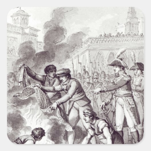 Verbranding van Engelse goederen in Amsterdam Vierkante Sticker (Voorkant)