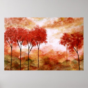 Verbrandingsbelofte, Abstracte landschapsrode bome Poster
