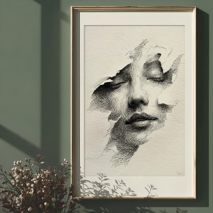 Verbrijzelde sereniteit: ingewikkeld monochroom ge poster