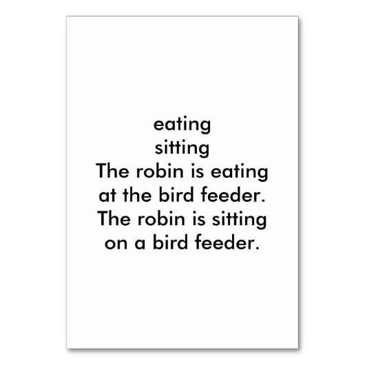 Verbs Manger assis Robin Oiseau Lecture Cartes mém (Dos)