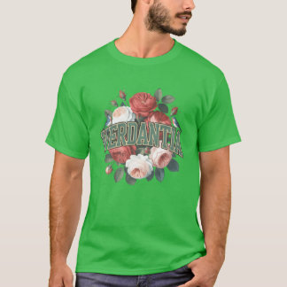 Verda Floral Embleem met Vogels Design familie T-shirt