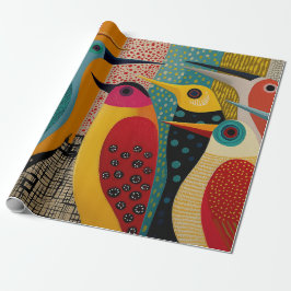 Verdachte vogels in levendige kleuren met texturen cadeaupapier