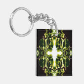Verdant Abstract Green Gold Black White Fluid Art Sleutelhanger (Voorkant Links)