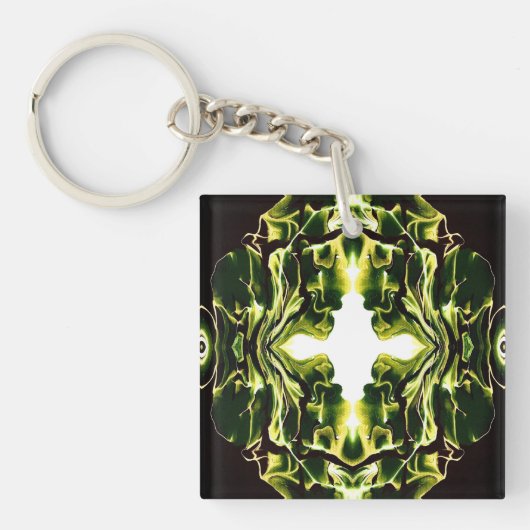 Verdant Abstract Green Gold Black White Fluid Art Sleutelhanger (Voorkant)