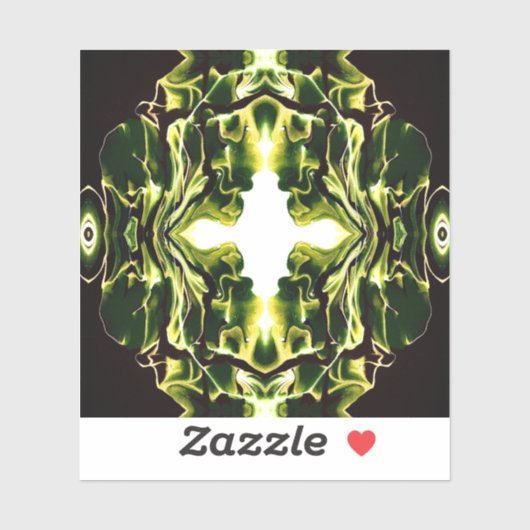 Verdant Abstract Green Gold Black White Fluid Art Sticker (Vel)