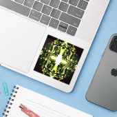 Verdant Abstract Green Gold Black White Fluid Art Sticker (Laptop met iPhone)