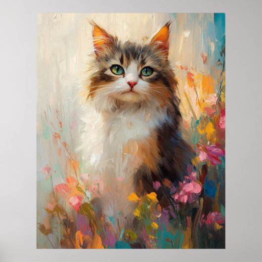 Verdant-Eyed Maine Coon in Spring Flowers Poster (Voorkant)