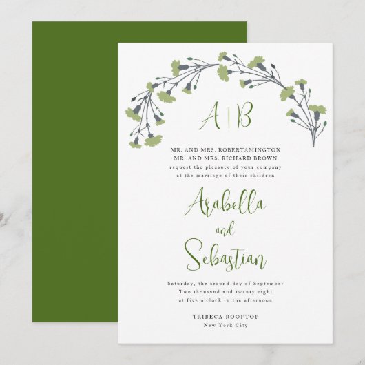 Verdant Floral Arch Wedding Invitation Kaart (Voorkant / Achterkant)