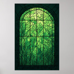 Verdant Glow: een glas-in-loodraam van Natuur Poster