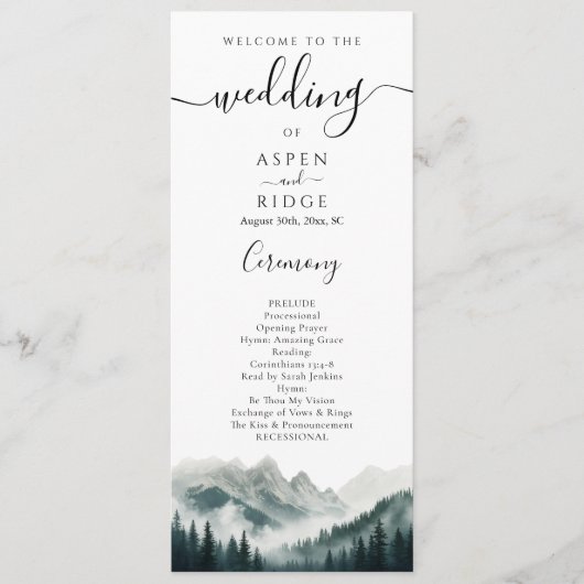 Verdant Peaks Mountain Wedding Program Programma (Voorkant)