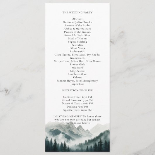 Verdant Peaks Mountain Wedding Program Programma (Achterkant)
