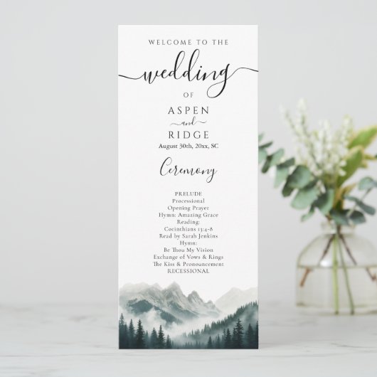 Verdant Peaks Mountain Wedding Program Programma (Staand voorkant)