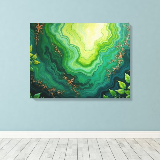 Verdant Veins – 24"x18" Jungle Flow Abstract Fluid Canvas Afdruk (Insitu (Houten vloer))