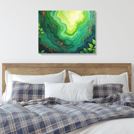 Verdant Veins – 24"x18" Jungle Flow Abstract Fluid Canvas Afdruk (Insitu (Slaapkamer))