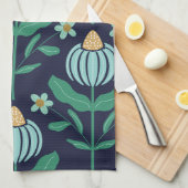 Verdant Whimsy Flower Blue keukenhanddoek (Quarter Fold)