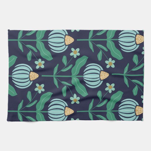 Verdant Whimsy Flower Blue keukenhanddoek (Horizontaal)