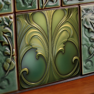 Verdant Whirls Art Nouveau Keramische Tegel Tegeltje
