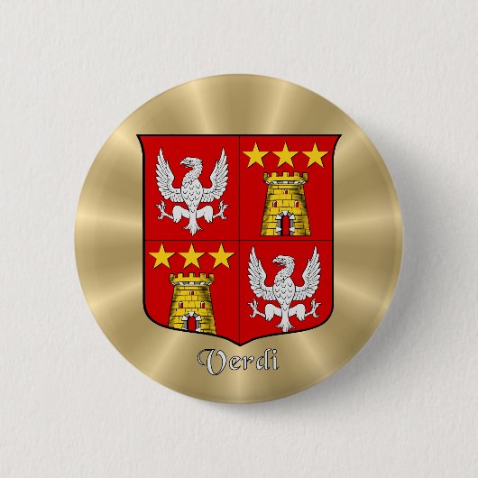 Verdi Historisch Schild op Golden Sunburst Ronde Button 5,7 Cm (Voorkant)