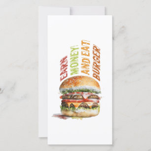 Verdien geld en eet hamburger, humoristisch hambur feestdagenkaart