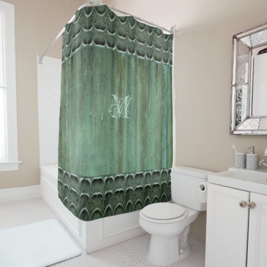 Verdigris Bronze Leaf Pattern Douchegordijn (In situ)