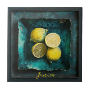 Verdigris en Lemons op een vierkant Bord Tegeltje