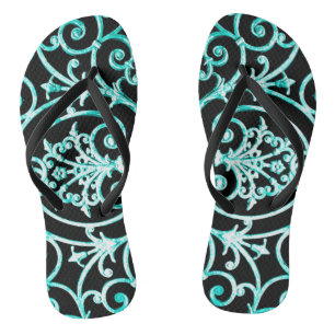 Verdigris en zwart scrollwerkpatroon teenslippers