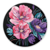 Verdigris & Pink Florals with Metallic Gold Keramische Knop (Voorkant)