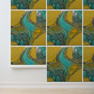 Verdigris & tanzaniet met Metallic zilver Behang