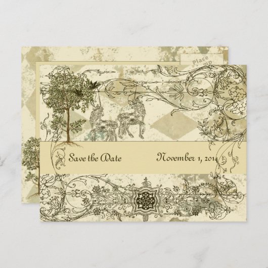 Verdigris Unicorn Bewaar de datum Aankondigingskaart (Voorkant / Achterkant)