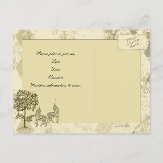 Verdigris Unicorn Bewaar de datum Aankondigingskaart (Achterkant)