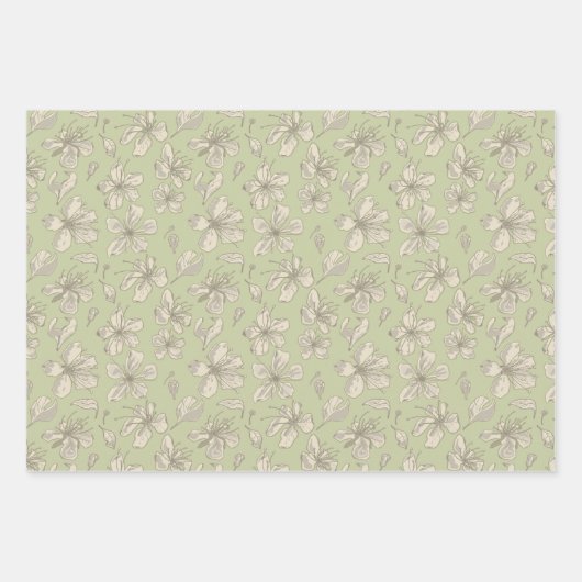 Verdomde bloesems op Olijfgroen - naadloos patroon Inpakpapier Vel (Voorkant)