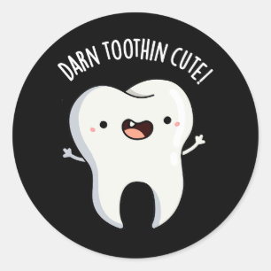 Verdraaid Tooth-in Leuke Grappige Tand Pun Donker Ronde Sticker